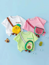 3pcs/set Tees for Girls with Pineapple, Avocado & Watermelon Decor