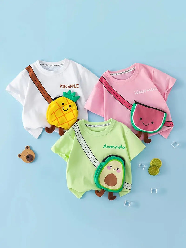 3pcs/set Tees for Girls with Pineapple, Avocado & Watermelon Decor